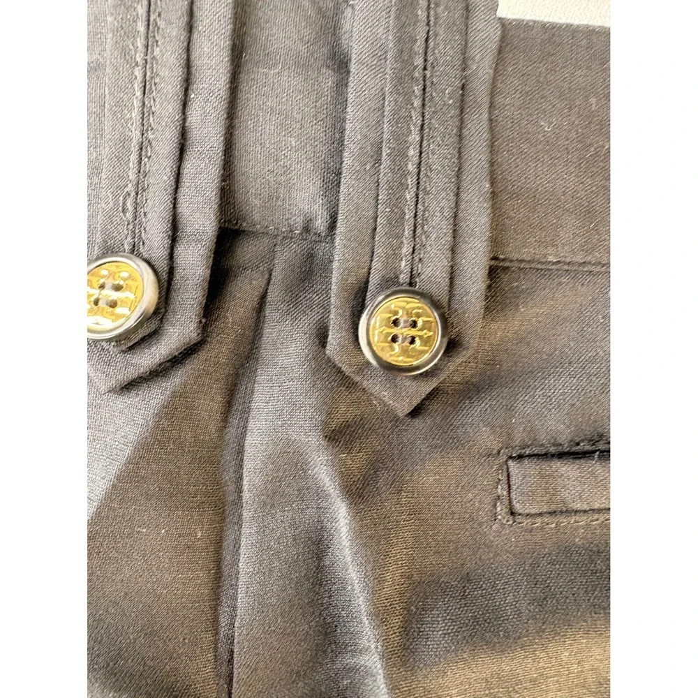 Tory Burch Black Wool Wide Leg Trousers Gold Logo Buttons Size 6